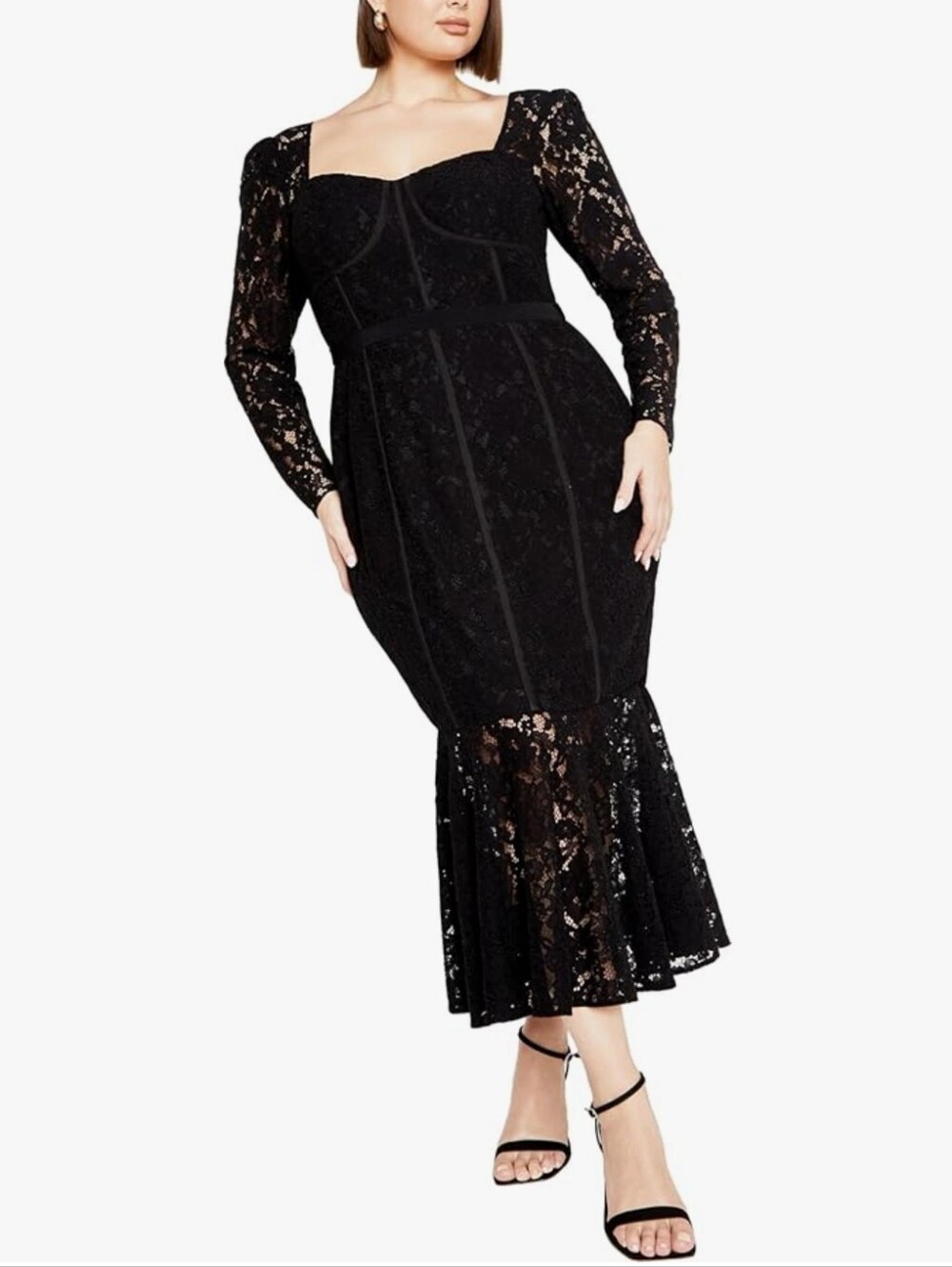 Cotton Blend City Chic Black Lace Mermaid Midi Dress Corset Detail Whimsigoth